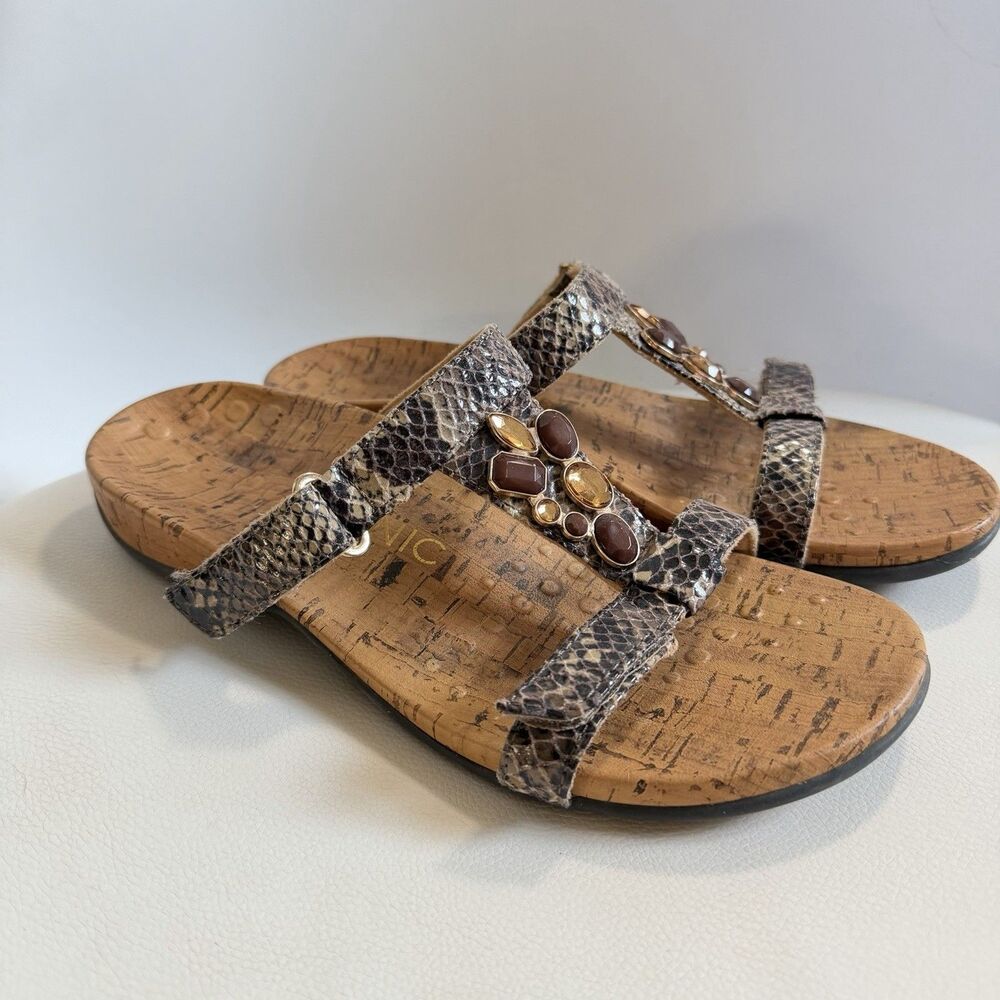 Vionic Viviana snake print Women’s shoes jeweled slide comfort sandals size 7